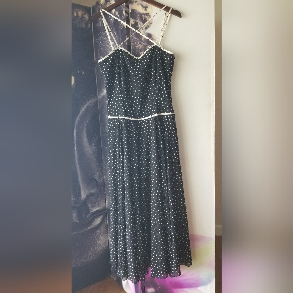 LOUIS FERAUD SET Women's Navy White Print Strappy Maxi Dress w/ Shorts US 10